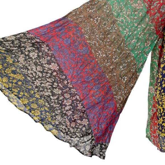 Alice + Olivia Prija Wide Sleeve Blouse bohemian size XS Green Red Blue - Picture 5 of 11